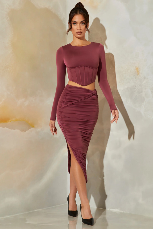 Ruched Maxi Skirt in Dark Mauve - UK Size:8